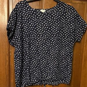 LOFT Navy and White Floral Blouse